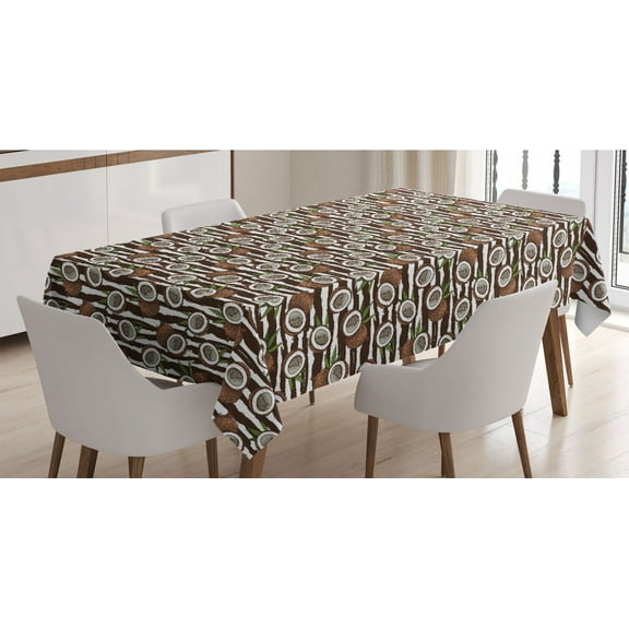 Tropical Tablecloth, Coconut Palm Tree Exotic Climates Beach Ocean Island Jungle Rainforest, Rectangle Satin Table Cover for Dining Room and Kitchen, 60" X 90", Dark Brown Green White, by Ambesonne