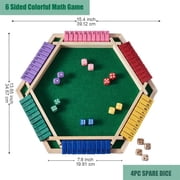 Upgraded 6-Player Shut The Box Game for Kids Adults Families with 12+4 Dice-Colorful 6 Sided Wooden Board Math Number Games(Instructions Included)