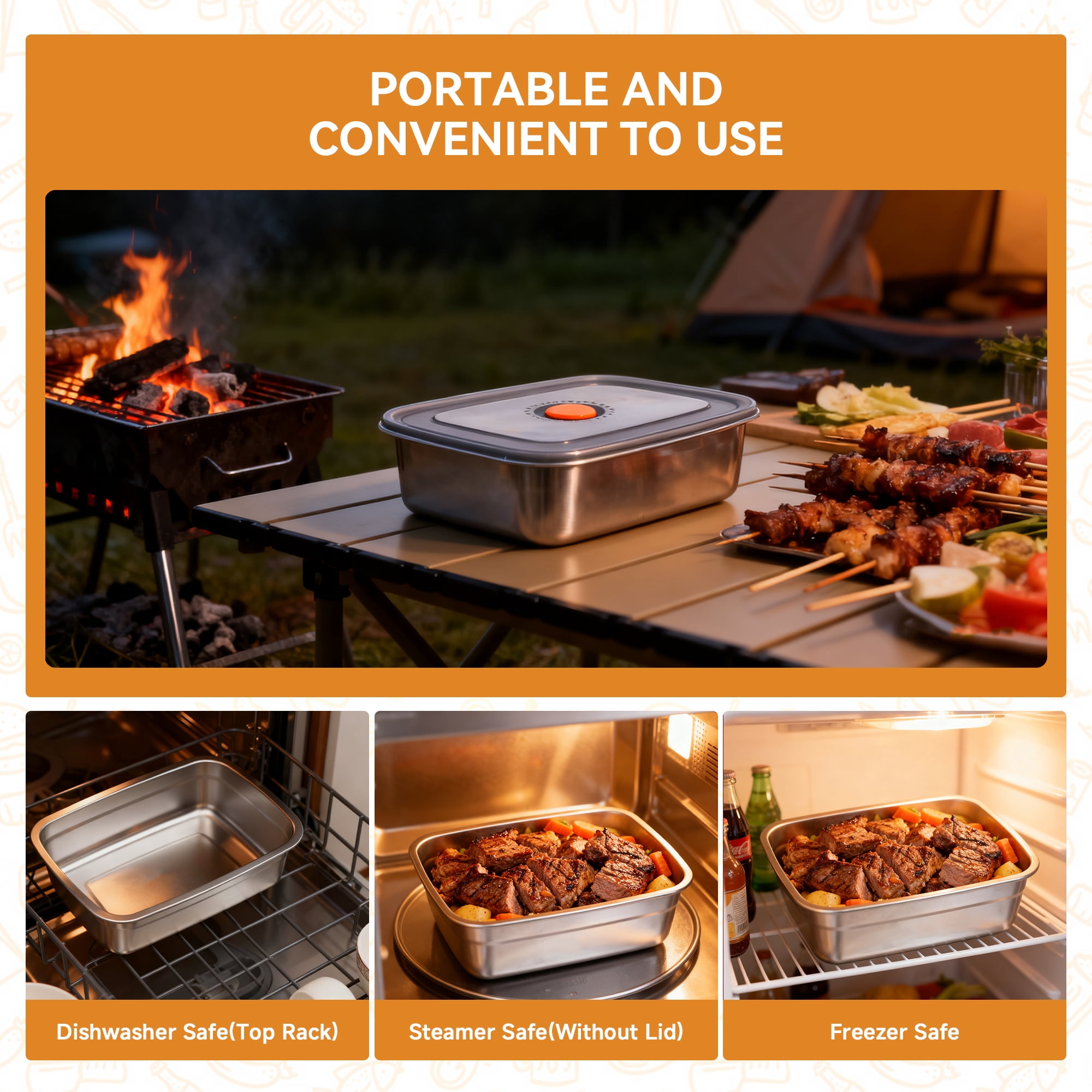 Grill Prep Trays Set Of 8, Stainless Steel Baking Pan with Lid, Grilling Prep and Serve Tays, Cookie Sheets, 2 Marinade Container With Lids, Cutting Board