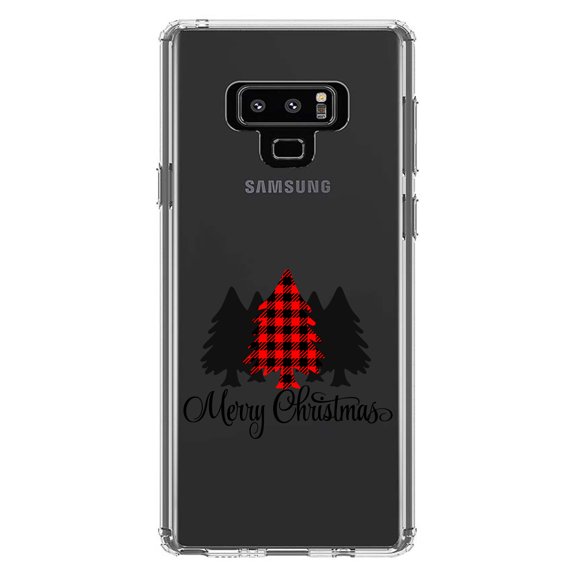 DistinctInk Clear Shockproof Hybrid Case for Samsung Galaxy Note 9 - TPU Bumper Acrylic Back Tempered Glass Screen Protector - Merry Christmas Plaid Tree