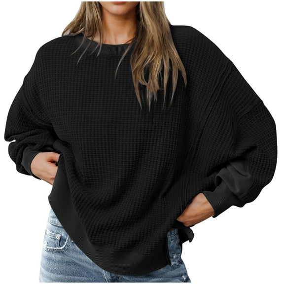 Women's Long Sleeve Workout Tops Women's Solid Round-Neck Pullover Loose Casual Fashion Blouse Women Business Casual Tops Basic Workout Tees, S-2XL