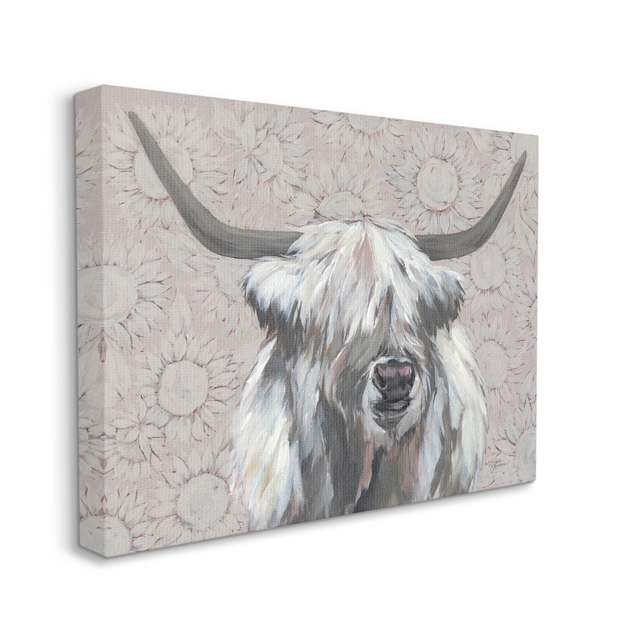 Stupell Industries Gazing Highland Cattle Sunflower Pattern Painting Gallery Wrapped Canvas Print Wall Art, Design by Michele Norman