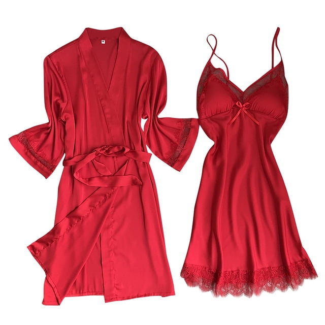 Lencería sexy Gibobby para Mujer Batas Camisón Ropa interior Pijamas Mujer Lencería de satén Seda Nueva ropa de dormir Íntimos Rojo XXXL