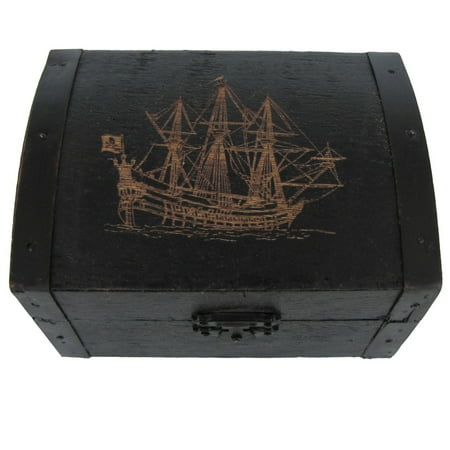 Wooden Treasure Chest - Antique Wooden Pirate Ship Jolly Roger Skull&Crossbones Flag Treasure Chest Box