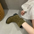 thumbnail image 5 of OKBOP Womens Chunky Heel Mid-Calf Boots-Christmas Heel Boots for Women Retro Winter Boots for Women Clearance Army Green, 5 of 5