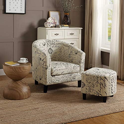 Accent Retro Living Room Chair with Ottoman, Home Fabric Club Arm Chair