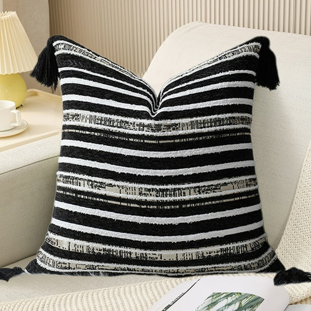 Funda decorativa de cojín con borlas tejidas, cojín decorativo estético texturizado estilo bohemio, moderno de 45x45 cm para sofá cama o dormitorio, funda decorativa de cojín, tejido bohemio
