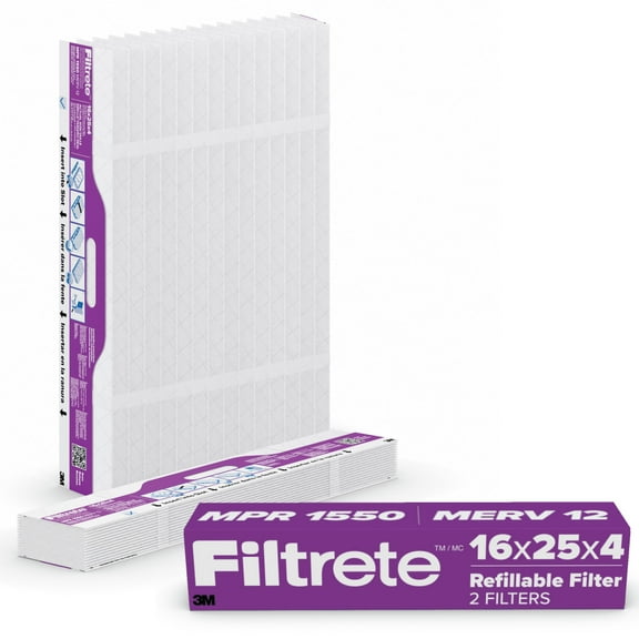 Filtrete 16x25x4 Replacement Air Filters, MPR 1550 MERV 12, Ultra Allergen Reduction, 2 Pack