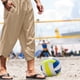 thumbnail image 5 of Pantalones capri de lino para hombre, ligeros, sueltos, 3/4, pantalones cortos con cordón elástico en la cintura, pantalones casuales de yoga para la playa, 5 of 5