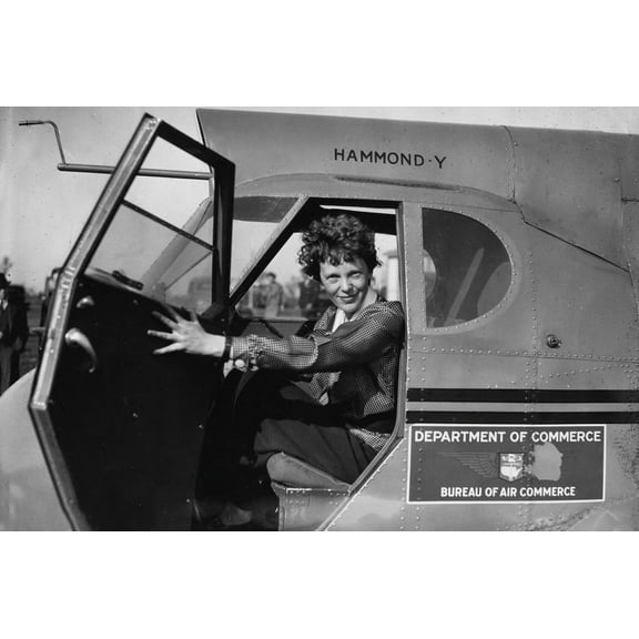 Amelia Earhart in an airplane Photo Print  (10 x 8)