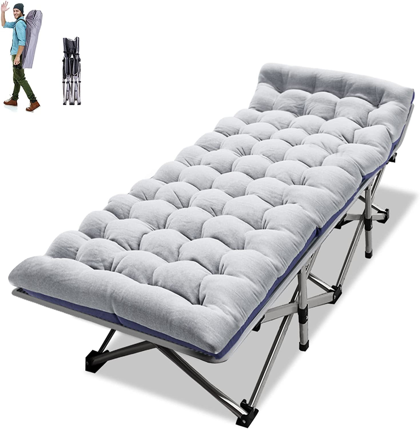 Slsy Folding Bed Cot with 3.3 Inch 2 Sided Mattress, 75"* 28" Folding