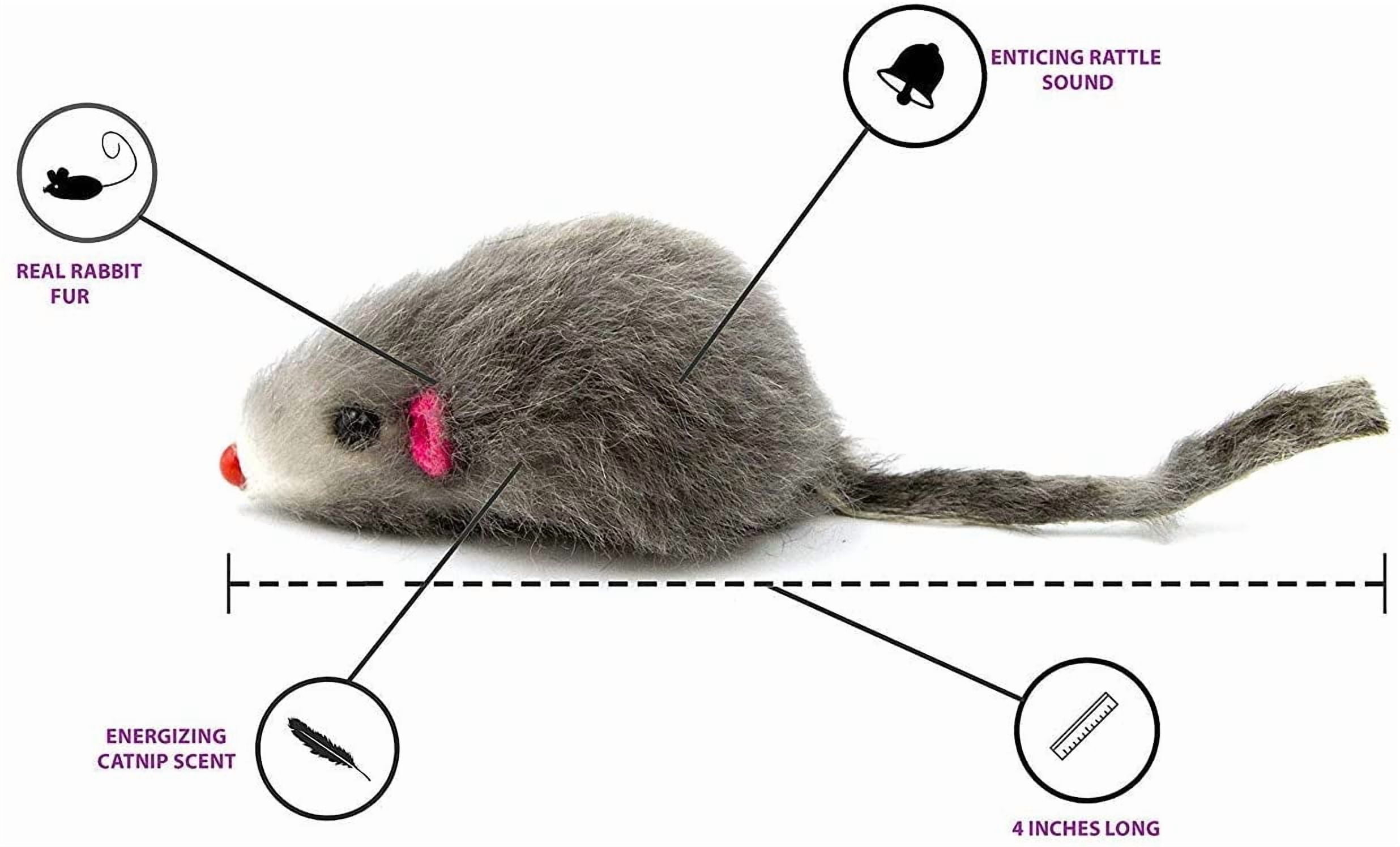 AXEL PETS 60 Furry Mice with Catnip and Rattle Sound Interactive Catch Play Mouse Toy for Cat, Box of 60 Mice