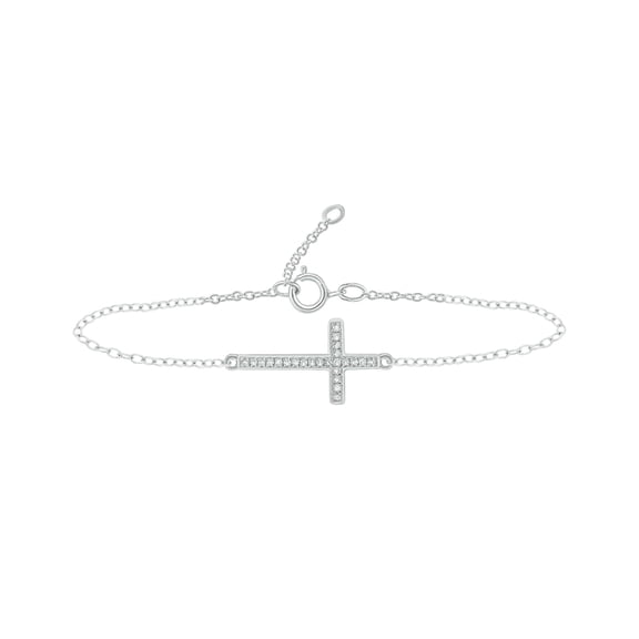 Cali Trove 925 sterling silver Cross Bracelet | 1/20 Ct Natural Diamond Bracelet for Women