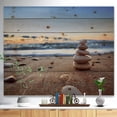thumbnail image 2 of Designart 'Stones Balance on Sandy Beach' Seashore Print on Natural Pine Wood, 2 of 5
