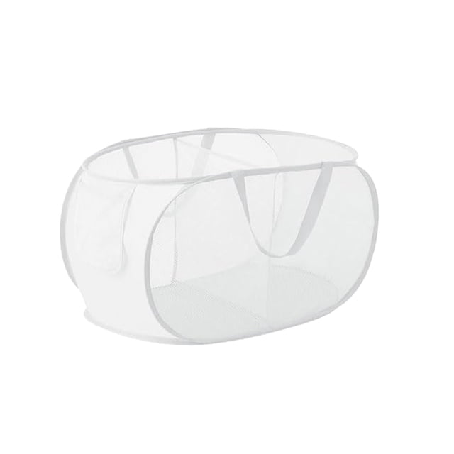 Foldable Laundry Basket Mesh Hamper with Two Compartments and Carry Handles for Dorm Home Travel