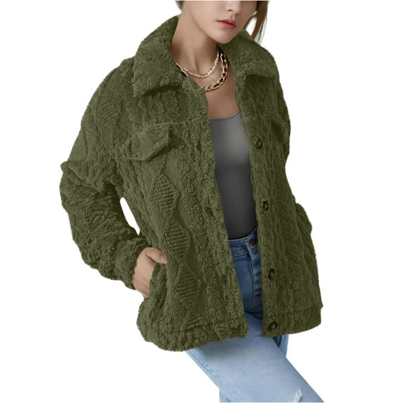 Women's Long-Sleeved Hooded Winter Warm Plush Jacket, Cozy Fleece Lined Outerwear Coat for Cold Weather Protection and Casual Style,Army Green,L