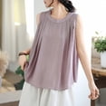thumbnail image 6 of AnuYalue Women's Summer Top Solid Color Cotton Linen Tank Tops Round Neck Sleeveless Loose Fit Casual Shirts Casual Flowy Blouse, 6 of 9