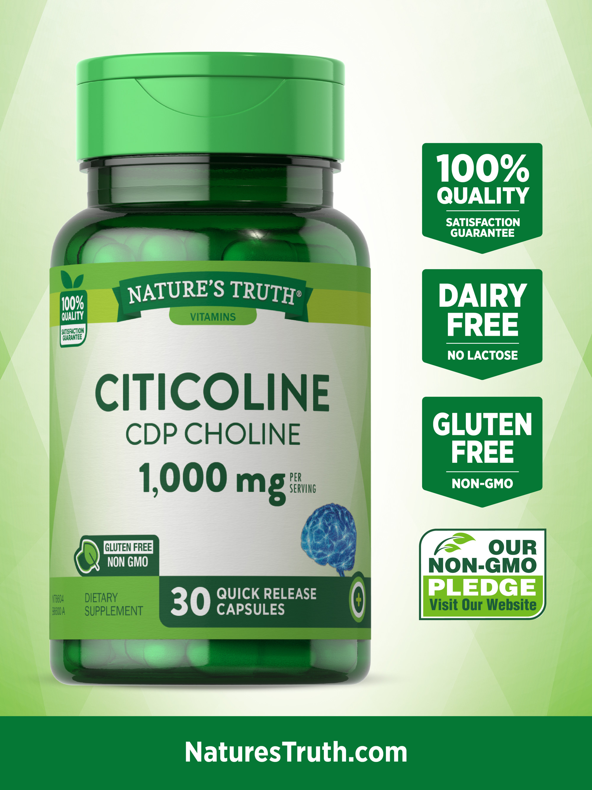 Citicoline 1000mg | 30 Capsules | CDP Choline | Non-GMO & Gluten Free Supplement | by Nature's Truth - image 2 of 6