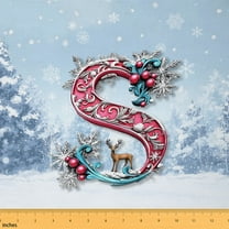 Homewish Vintage Monogrammed S Fabric by the Yard 1 Yard, Initial A to Z Letter Room Decor Fabric by the Yard, Winter Festival Christmas Sewing Fabric, Lightweight Room Decor