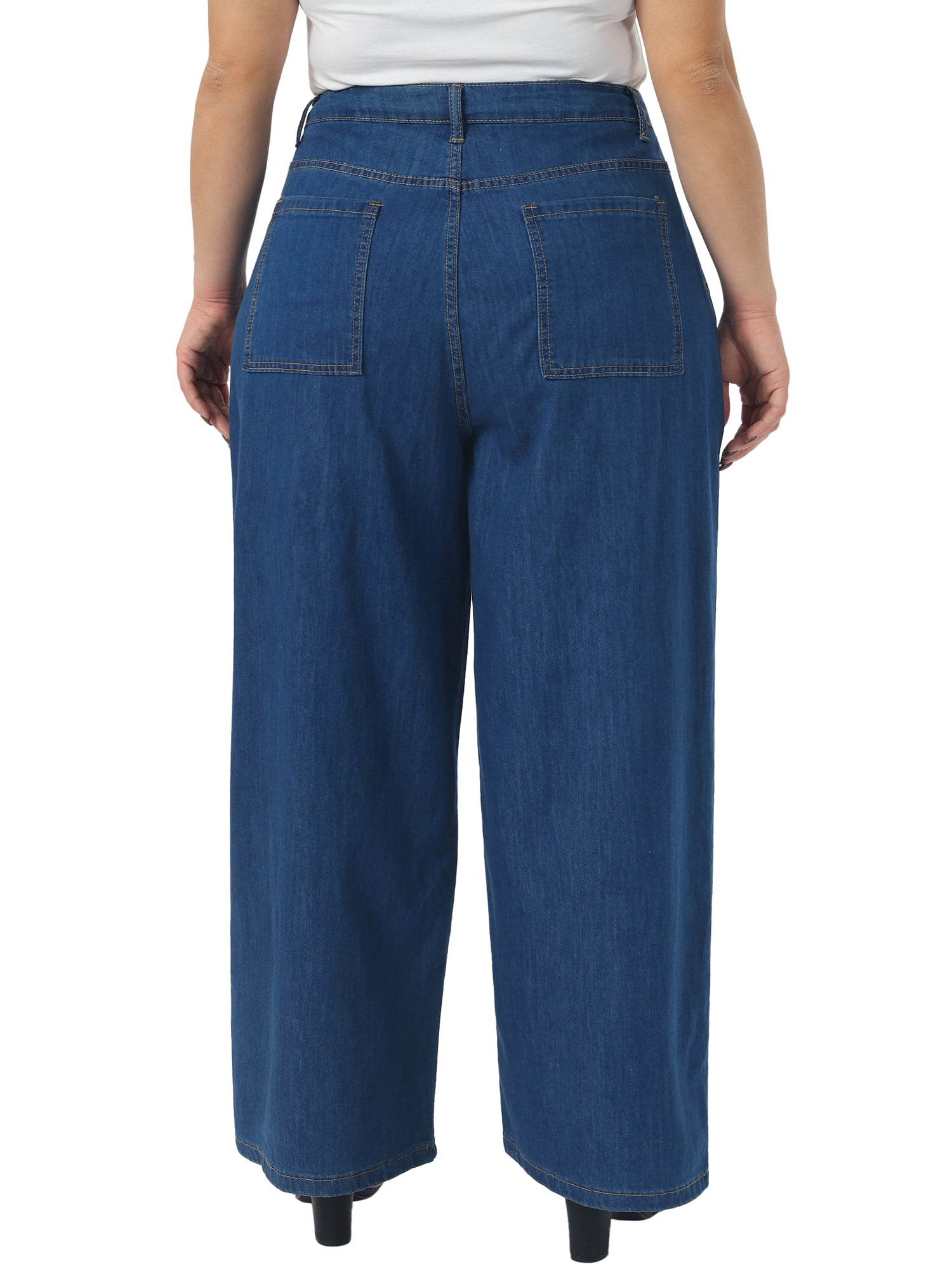 DARING DIVA Women's Plus High Waisted Loose Stretchy Y2K Trousers Denim Pants 1X Blue