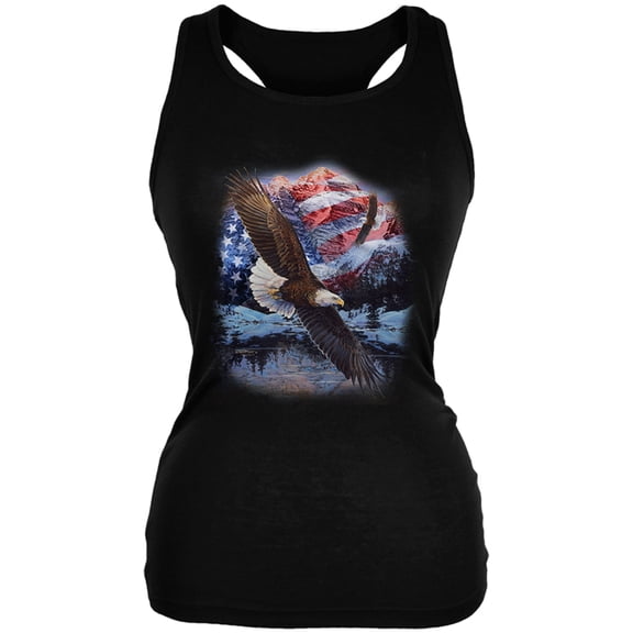 4th of July American Flag Bald Eagle Women's Juniors Tank Top