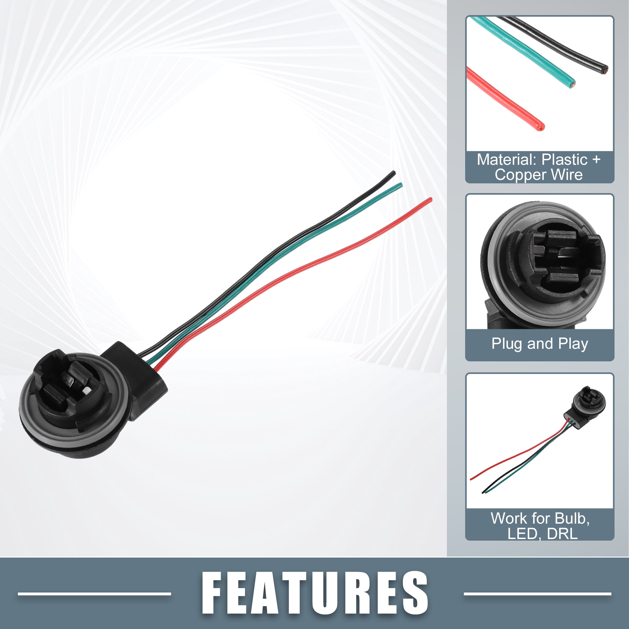 2-Pack 3157 Bulb Socket Harness - Brake/Turn Signal Light Wire Plug Connector, 12V Universal
