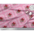 thumbnail image 2 of Soimoi Japan Crepe Satin Fabric Check,Leaves & Rose Floral Print Fabric by The Yard 42 Inch Wide, 2 of 3