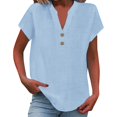 thumbnail image 6 of Blue Womens Tops Women's Fashion Casual V Neck Down Short Sleeve Top T Shirt, 6 of 6