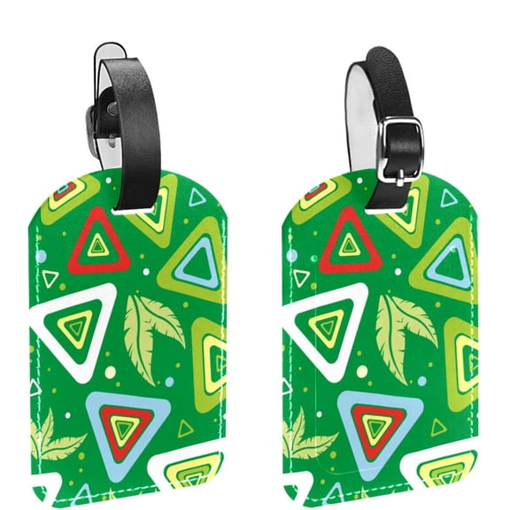 Square 2Pack PU Leather Geometric Triangle Cruise Luggage Tag with Privacy Cover and Name ID Tag for Travel Handbags Backpacks Luggage Tags