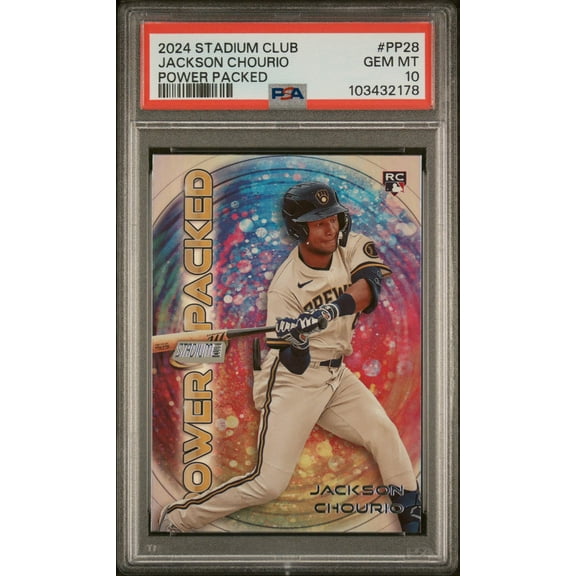 Graded 2024 Topps Stadium Club Jackson Chourio #PP28 Power Packed Rookie RC Baseball Card PSA 10 Gem Mint