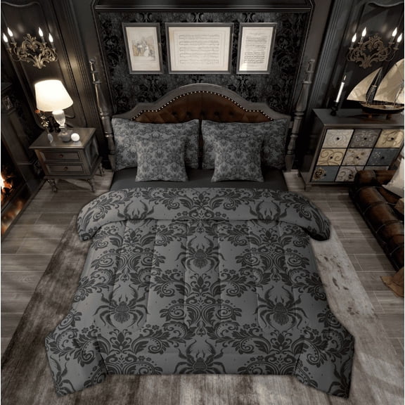 Manfei Western Boho Spider Bedding Comforter Set 7-Piece, Vintage Tribal Damask King Bedding Sets, Mandala Floral Print Reversible Bed Sheets, Breathable Home Decor