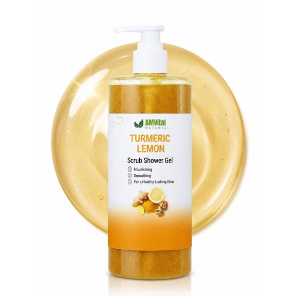 AMVital Turmeric Lemon Scrub Shower Gel - Gentle Daily Cleanser for Fresh, Smooth Skin