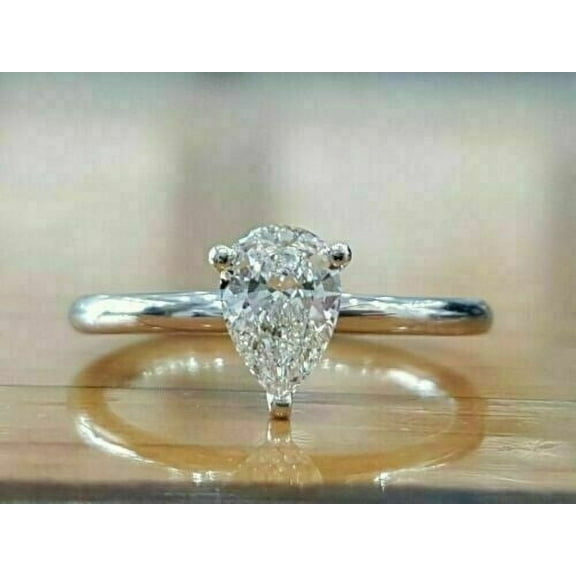 2CT Lab Created Diamond Pear Cut Solitaire Ring 14K White Gold Plated