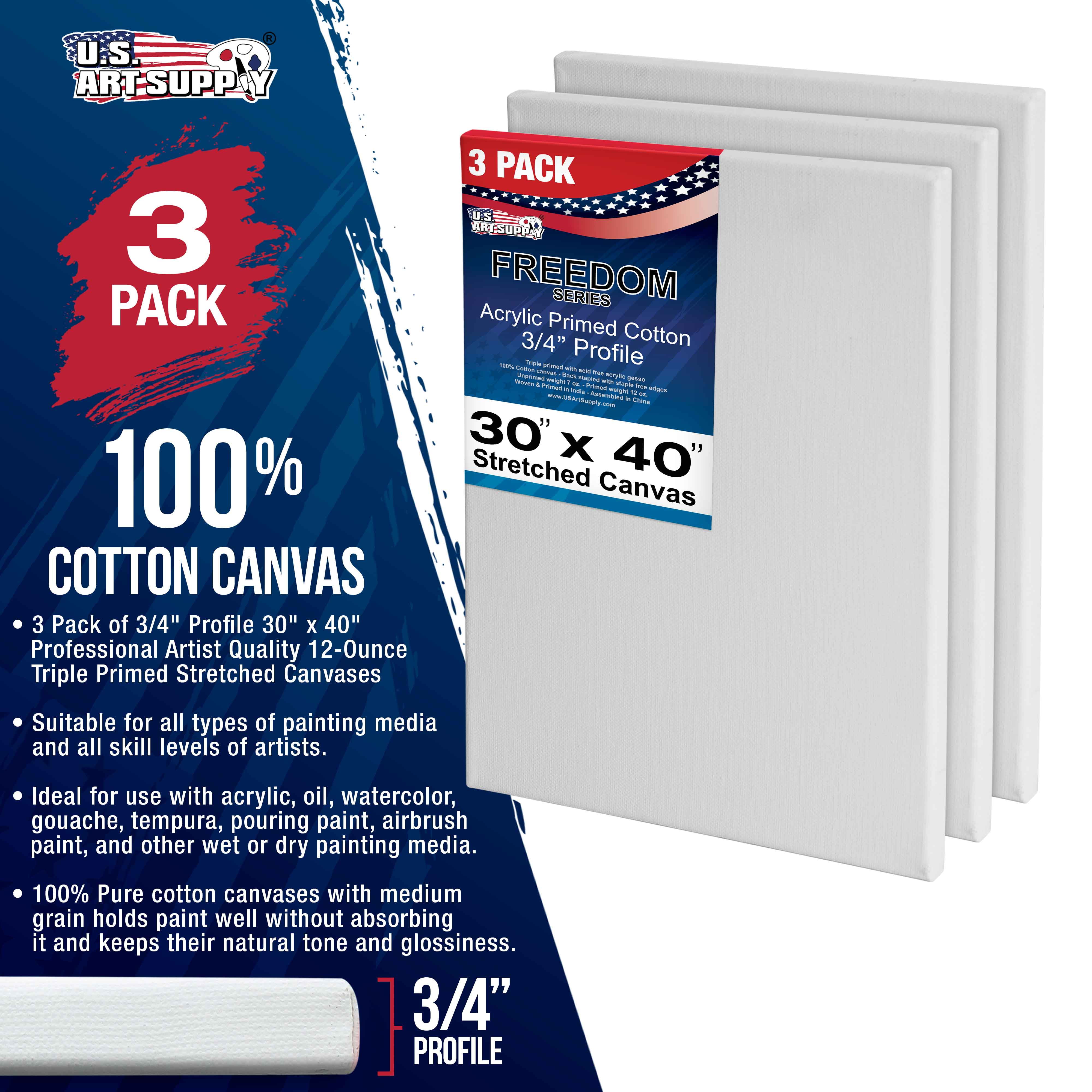 PHOENIX Extra Large Blank Canvas 30x40 Inch - 3 Pack 100% Cotton 12 oz.  Triple Primed Pre Gessoed White Stretched Canvases for Painting - Ready to