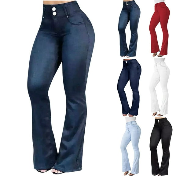 QLEICOM Womens Jeans,Jeans for Women Trendy,Women High Rise Bootcut Jeans with Functional Front Pockets and Classic Button for Fashion Look Denim Pants for Women Feature Subtle Flare for Easy Styling