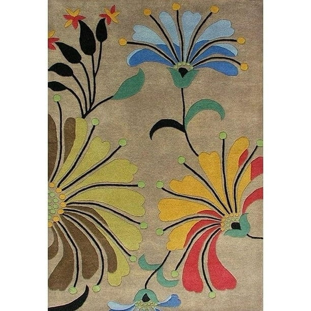 Alliyah Rugs Hand Tufted Metro Flower Beige Wool Rug 5 X 8 Walmart Com Walmart Com