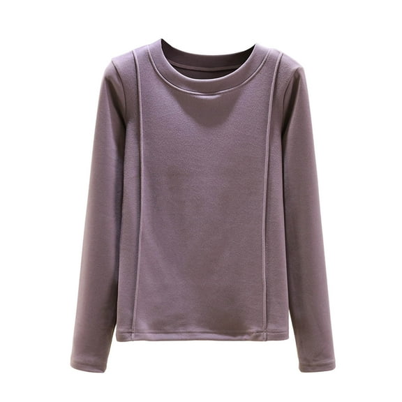 Bovxnpu Women's Pajama Tops Sleep Shirt, Women's Plus Size Fall Winter Cotton Solid Color Trimmed Hooded Long Sleeve Base Layer Warm Homewear Sleep Top Sleepwear Loungewear