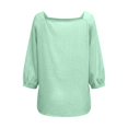 thumbnail image 5 of Linen Tops for Women Bow Tie Front Neck 3/4 Puff Sleeve Casual Blouse Loose Fit Soft Summer Daily Tops by Yigetop Green L, 5 of 6