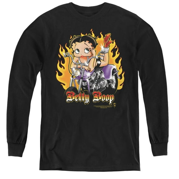 Betty Boop - Biker Flames Boop - Youth Long Sleeve Shirt - X-Large
