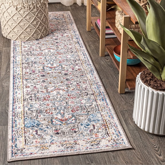JONATHAN Y 2 x 8 Runner Rug, Maras Vintage Medallion - Gray/Red/Turquoise, RES102A-28