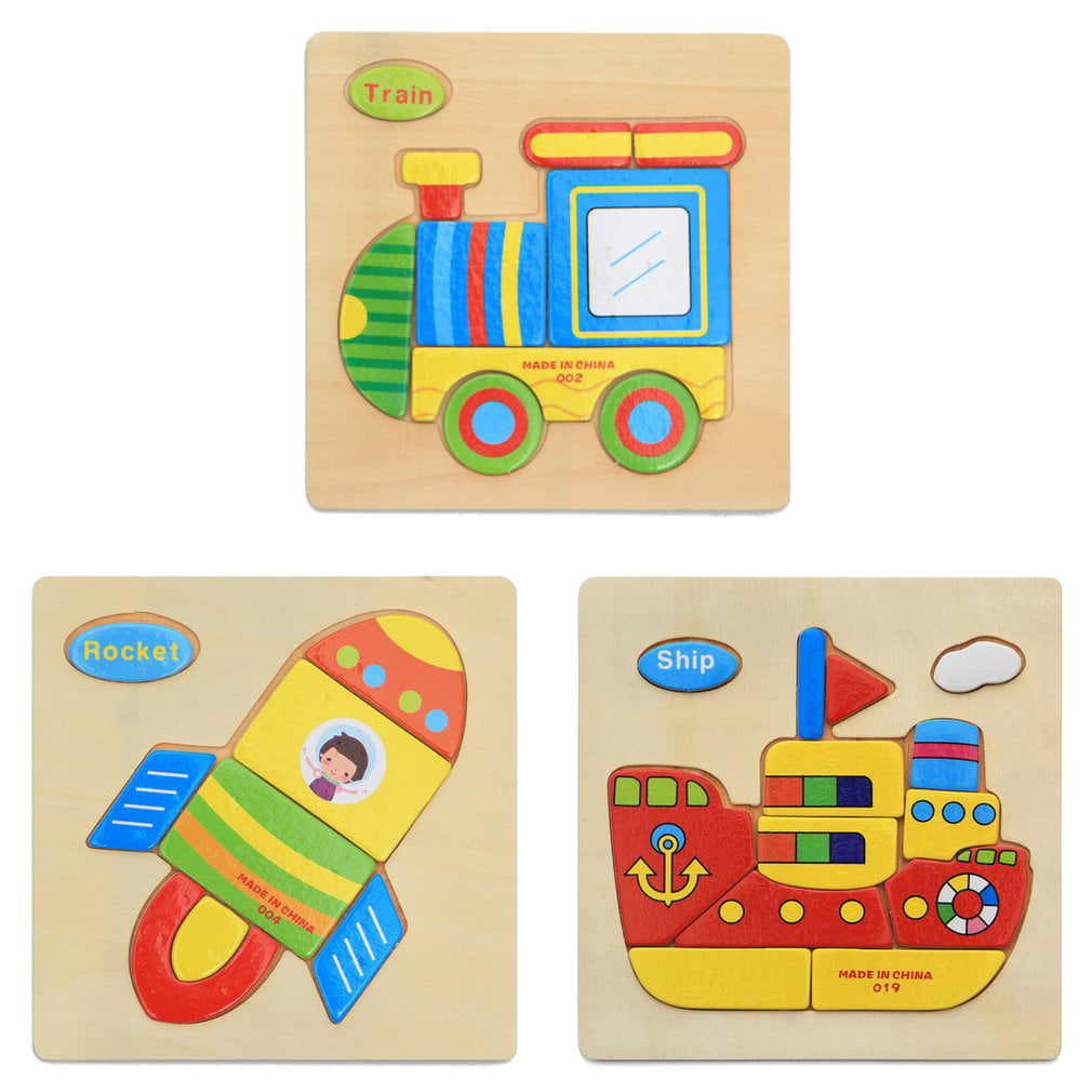 3D Wooden Puzzle Jigsaw Baby Educational Toy Animals Shapes Fruits Cartoon C 