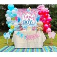 thumbnail image 5 of Fondo rosa y azul para fotografía de revelación de género de niño o niña, fondo con huellas de pies en azul y rosa, fondo con puntos brillantes, pancarta "¿Qué será el bebé?", decoraciones para, 5 of 5