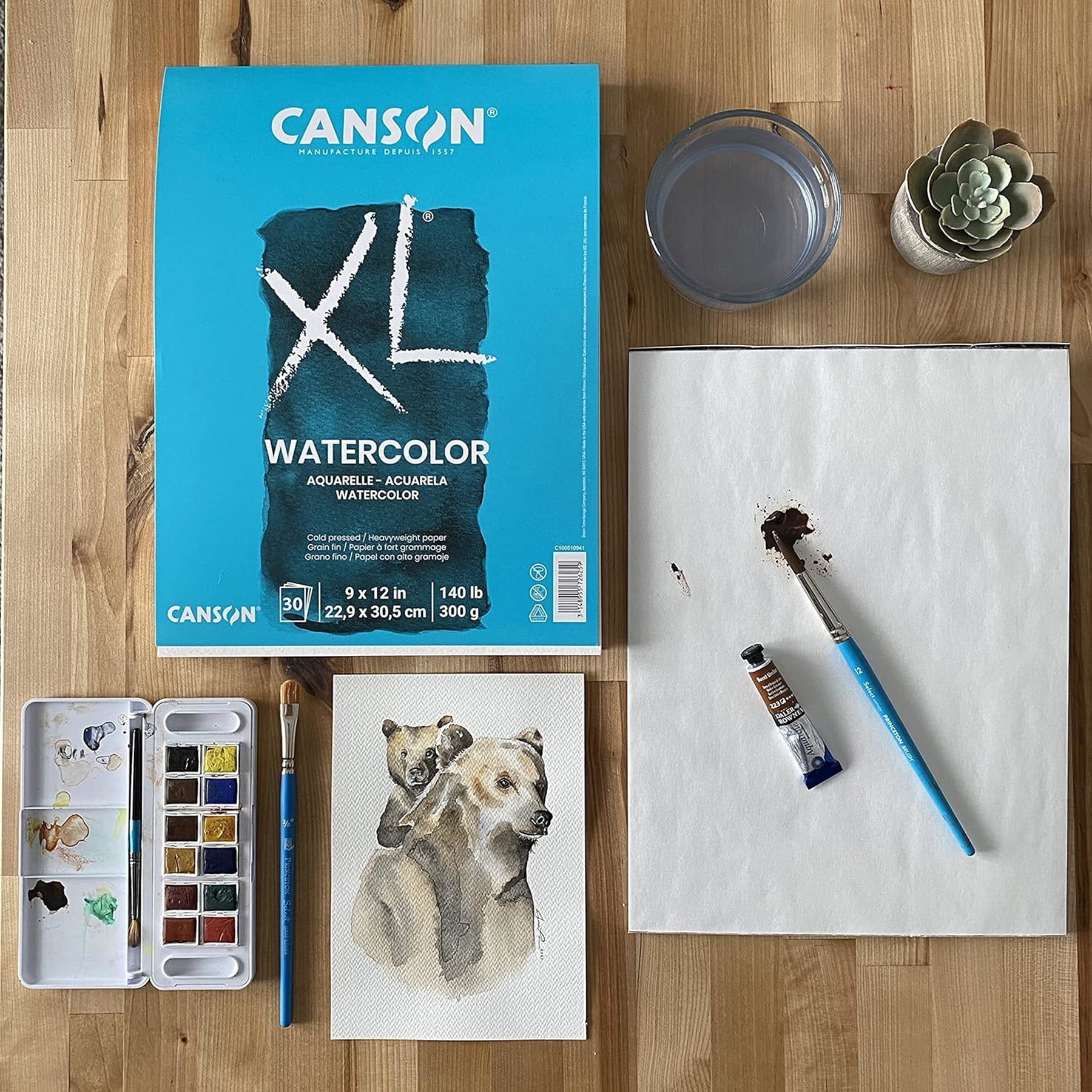 Canson XL Series Watercolor Pad, Heavyweight White Paper, Foldover Binding, 30 Sheets, 9x12 inch, Pack of 3