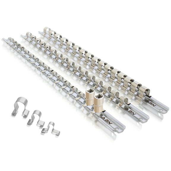 ABN , Socket Organizer Tray 3pc 1/4” 3/8” 1/2” In Dr Socket Tray & Socket Clips