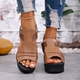 thumbnail image 2 of Rokment Wedges Gladiator Sandals for Women Beach Vintage Casual Color Block Leather Peep Toe Ankle Strap Platform Chunky Heeled Slingback Dress Summer Shoes Comfortable Walking Brown Size 8.5, 2 of 7