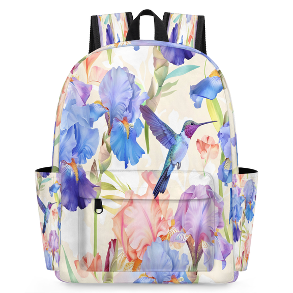Jiaoprinted Purple Blue Phalaenopsis Backpack for Adults, Breathable Adjustable Strap Casual Daypack, Lightweight Hummingbirds Work Laptop Backpack