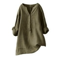 thumbnail image 2 of AKEGAMN Women's Cotton Linen V-Neck 3/4 Sleeve Oversized Casual Tunic Blouse, Green S-5XL, 2 of 3