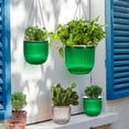 thumbnail image 5 of Juego de 3 macetas colgantes de plástico con orificios de drenaje y cadenas, aptas para jardín interior y exterior (verde), 5 of 5