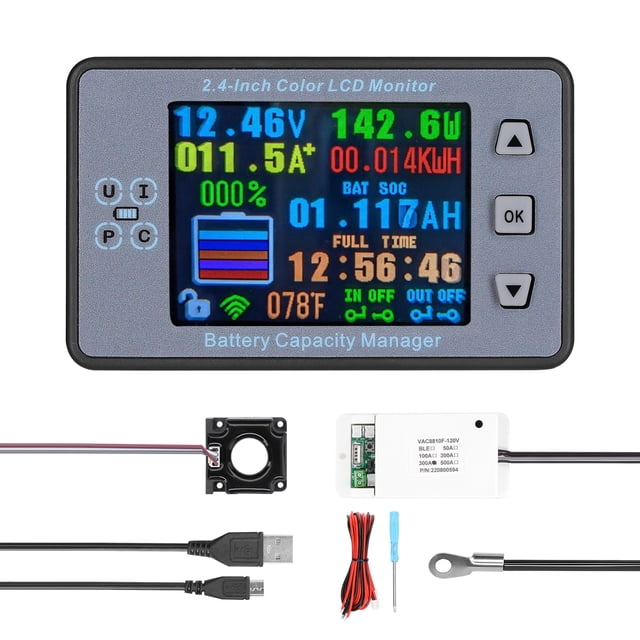 Riwcyla 2.4 Inch Wireless Voltage Meter Ammeter Voltmeter Coulometer Battery Power Battery Capacity Tester Real,time Battery Monitor