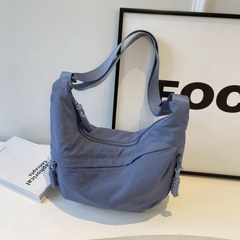 NANAHuang Nylon Crossbody Bags for Women, Trendy Medium Crescent Bag, Lightweight Woman Over Shoulder Purse with Zipper